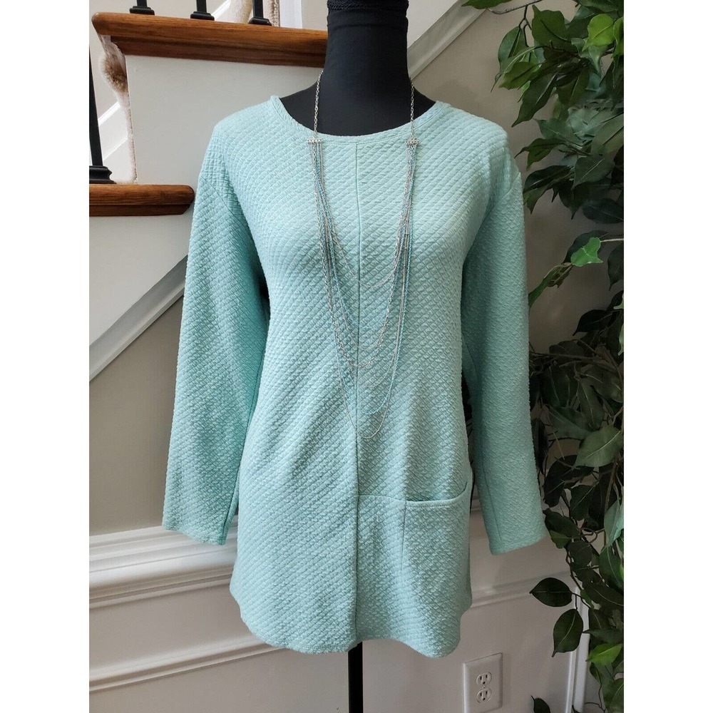 Pure Jill Women's Blue Cotton Round Neck Long Sleeve Casual Blouse Size Medium - Picture 1 of 11